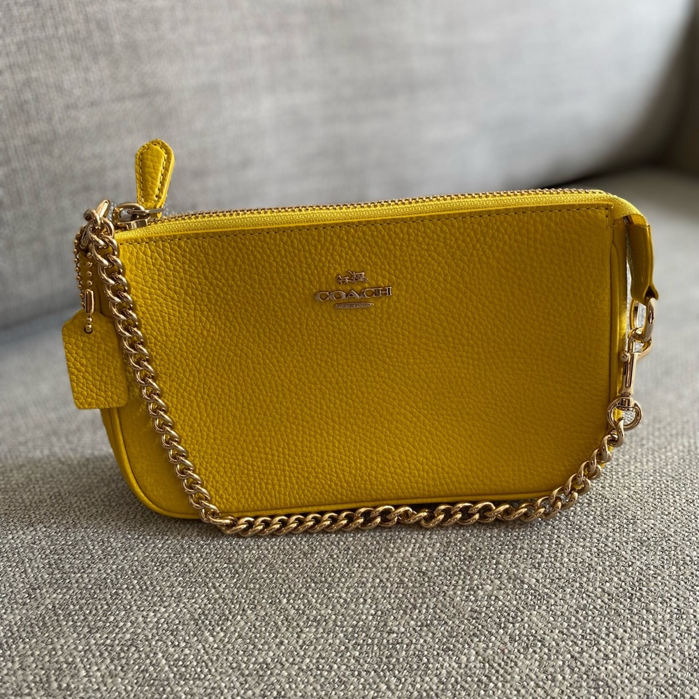 Coach Yellow Leather Wristlet with Gold Chain